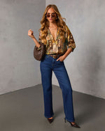 Taupe Multi % Fallowed Field Print Button Up Top-2