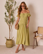 Lime % Linen Skies Flutter Sleeve Midi Dress-1