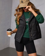 Black % Anna Pocketed Puffer Vest-5