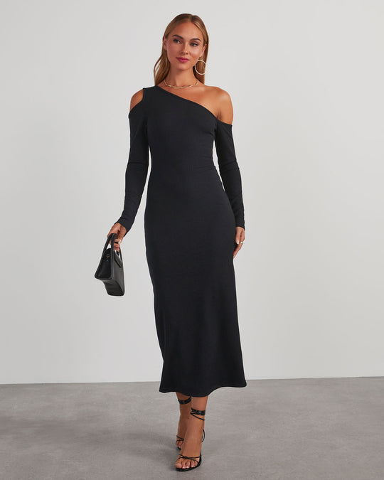 Black % Regina Cutout One Shoulder Knit Midi Dress-6