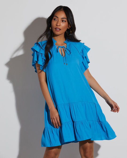Blue % Lennie Ruffle Shoulder Mini Dress-3