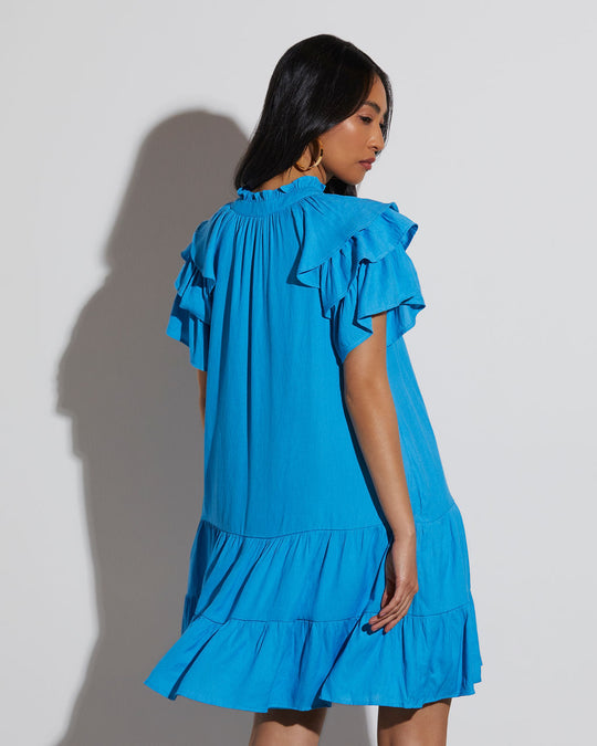 Blue % Lennie Ruffle Shoulder Mini Dress-5