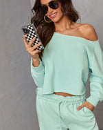 Mint % Homebody Honey Off Shoulder Sweatshirt-1