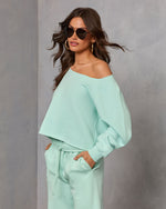 Mint % Homebody Honey Off Shoulder Sweatshirt-3