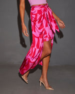 Pink/Red % Imogen Satin Printed Tie Front Midi Skirt-4