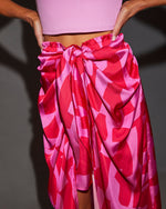 Pink/Red % Imogen Satin Printed Tie Front Midi Skirt-6