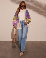 Purple Multi % Ferrell Printed Open Front Cardigan-2