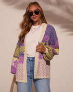 Purple Multi % Ferrell Printed Open Front Cardigan-5