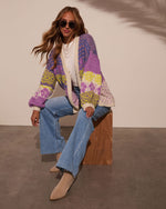 Purple Multi % Ferrell Printed Open Front Cardigan-6