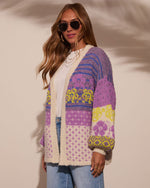 Purple Multi % Ferrell Printed Open Front Cardigan-3