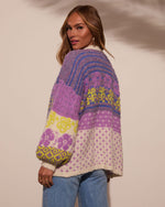 Purple Multi % Ferrell Printed Open Front Cardigan-4
