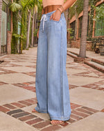 Remieh Stretch High Rise Wide Leg Drawstring Jeans