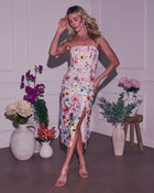 Cassie Strapless Floral Embroidered Midi Dress