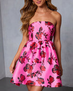 At The Cafe Strapless Babydoll Mini Dress
