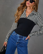 Tomar Plaid Knit Vest Twofer Blouse