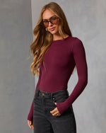 Burgundy % Lets Go Out Seamless Bodysuit-3