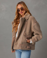 Mocha % Evans Oversized Sherpa Bomber Jacket-3