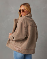 Mocha % Evans Oversized Sherpa Bomber Jacket-4