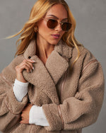 Mocha % Evans Oversized Sherpa Bomber Jacket-5