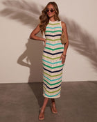 Blue/Green % Reyna Chevron Print Tank Midi Dress-6