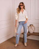 White Dawn Knit Quarter Zip Sweater