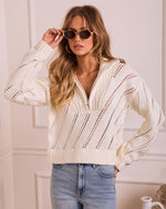 White Dawn Knit Quarter Zip Sweater