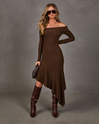 Abby Knit Lace Off the Shoulder High Low Midi Dress