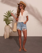 Flowing Cove Open Knit Button Down Top