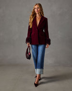 Secret Agenda Velvet Faux Fur Cuff Blazer