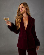 Secret Agenda Velvet Faux Fur Cuff Blazer