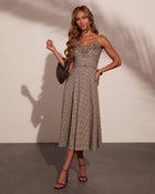 Anastasia Floral Belted Plaid Midi Dress