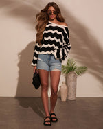 Janerio Wavy Striped Crochet Sweater