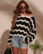 Janerio Wavy Striped Crochet Sweater