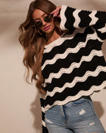 Janerio Wavy Striped Crochet Sweater