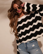 Janerio Wavy Striped Crochet Sweater