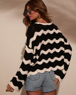 Janerio Wavy Striped Crochet Sweater