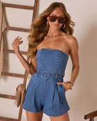 Madylin Belted Denim Romper