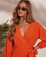 Roselynne Gingham Wrap Tie Mini Dress