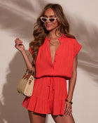 Red % Sweet Magnolia Pleated Romper-1