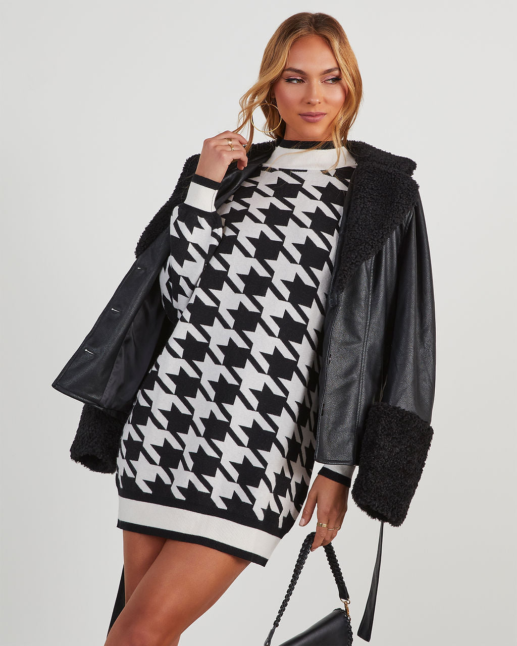 Raven Houndstooth Mini Sweater Dress VICI Raven Houndstooth Mini Sweater Dress VICI