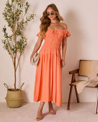 Orange % Linen Skies Flutter Sleeve Midi Dress-1