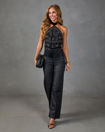 Hidden Charm Embellished Halter Neck Fringe Top