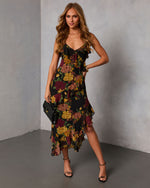 Black Floral % Garden Bliss Floral Tiered Midi Dress-1