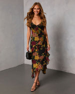 Black Floral % Garden Bliss Floral Tiered Midi Dress-5