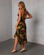 Black Floral % Garden Bliss Floral Tiered Midi Dress-4