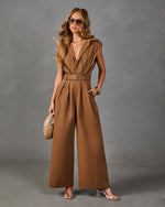 Selena Pleated Cotton Belted Jumpsuit