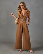 Selena Pleated Cotton Belted Jumpsuit