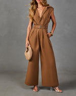 Selena Pleated Cotton Belted Jumpsuit