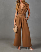 Selena Pleated Cotton Belted Jumpsuit
