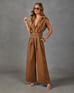 Selena Pleated Cotton Belted Jumpsuit